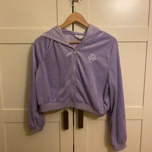 Light Purple Cropped Mushroom Velvety Hoodie